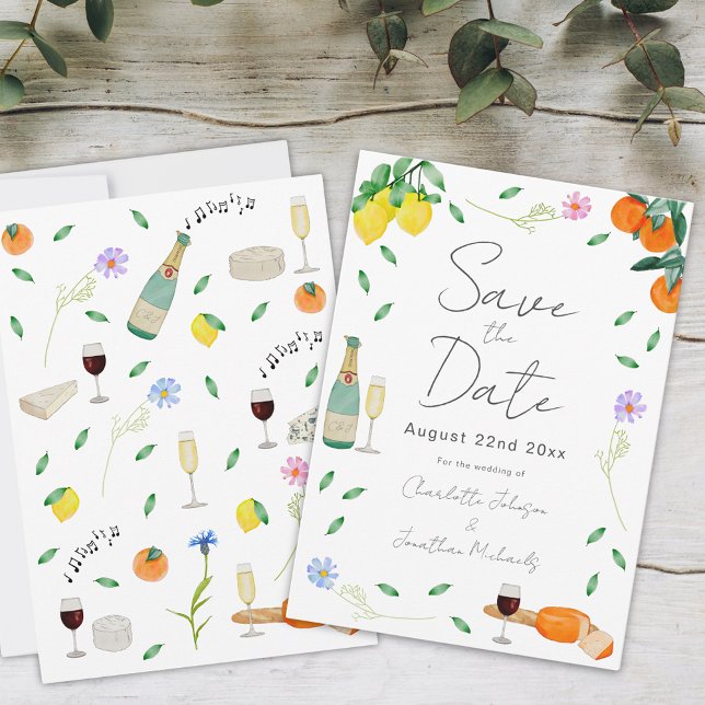 Botanische Citrus Summer Boho Wedding Save The Date (Boho citrus watercolor wedding save the date invitation )