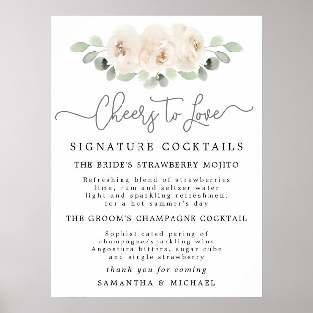Botanische Cocktails Hochzeit-Bar Poster (Vorne)