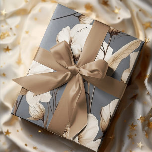 Botanische Creme & Staubblaue Blütenpracht Garten Geschenkpapier Set