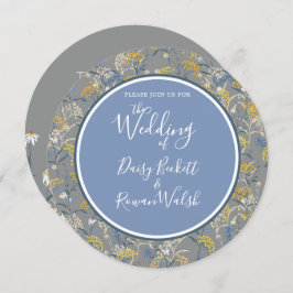 Botanische Daisy Floral Yellow & Navy Blue Wedding Einladung