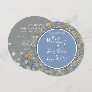 Botanische Daisy Floral Yellow & Navy Blue Wedding Einladung