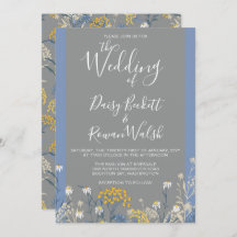 Botanische Daisy Floral Yellow & Navy Blue Wedding