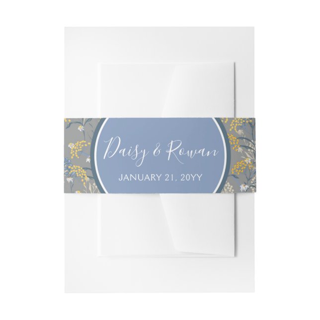 Botanische Daisy Floral Yellow & Navy Blue Wedding Einladungsbanderole (Vorderseite Beispiel)