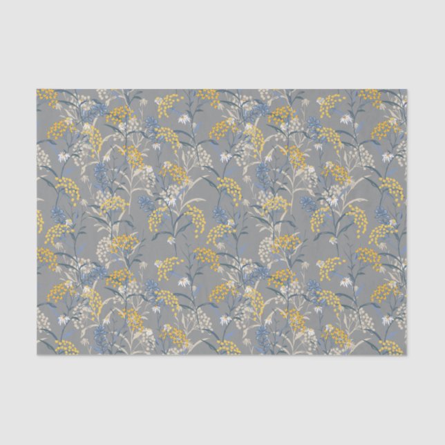 Botanische Daisy Floral Yellow & Navy Blue Wedding Seidenpapier (Vorderseite)