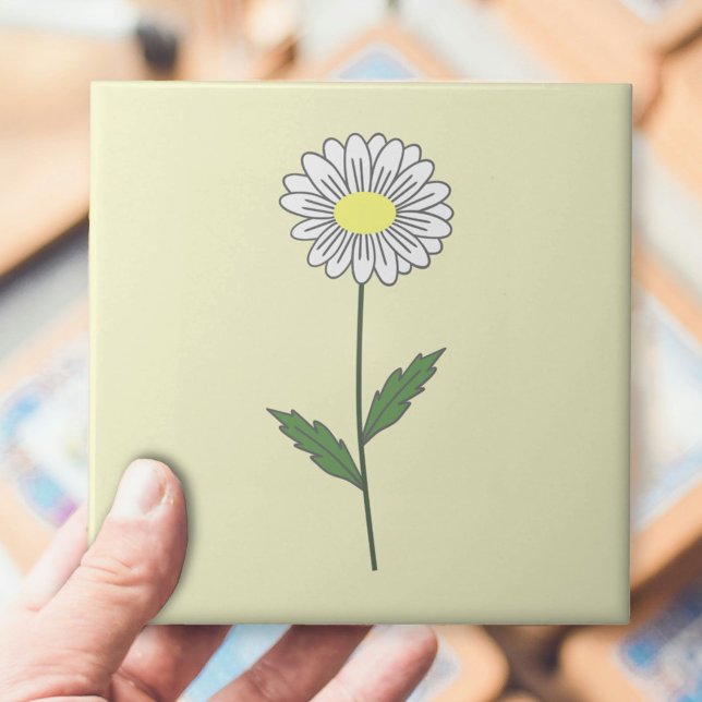Botanische Daisy Pastel Blume Gelb Fliese (Daisy Flower Yellow Ceramic Tile)