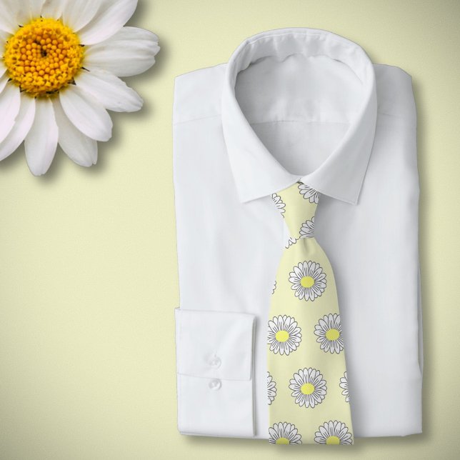Botanische Daisy Pastel Blume Gelb Krawatte (Daisy Flower Yellow Neck Tie)