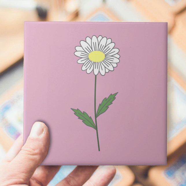 Botanische Daisy Pastel Blume Pink Fliese (Daisy Flower Pink Ceramic Tile)