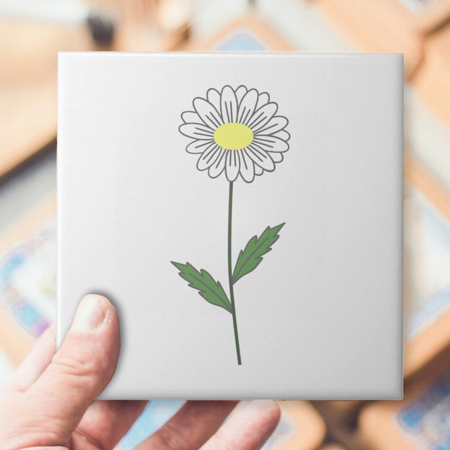 Botanische Daisy Pastel Blume Weiß Fliese (Daisy Flower White Ceramic Tile)