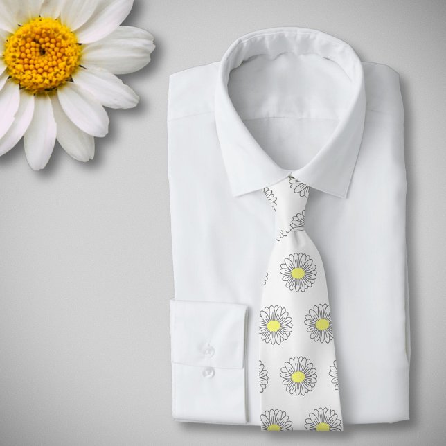 Botanische Daisy Pastel Blume Weiß Krawatte (Daisy Flower White Neck Tie)