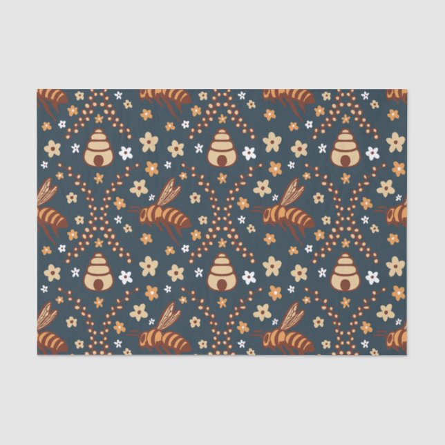 Botanische Dark Cotattcore Bees & Beehives Seidenpapier (Vorderseite)