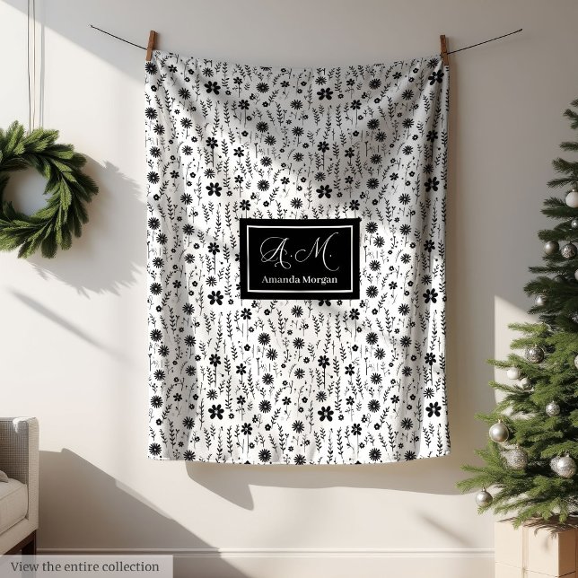 Botanische Decke Personalisiert Monochrom Minimal (Botanical Blanket Personalized Monochrome Minimal)