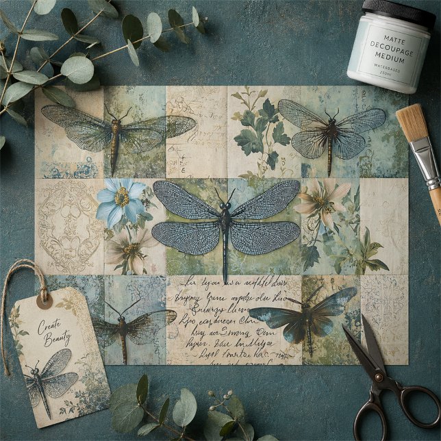 Botanische Dekoupage der Vintagen Libellen Seidenpapier (Von Creator hochgeladen)