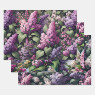 Botanische Dekoupage der Wasserfarbe Lilac-Blume Geschenkpapier Set
