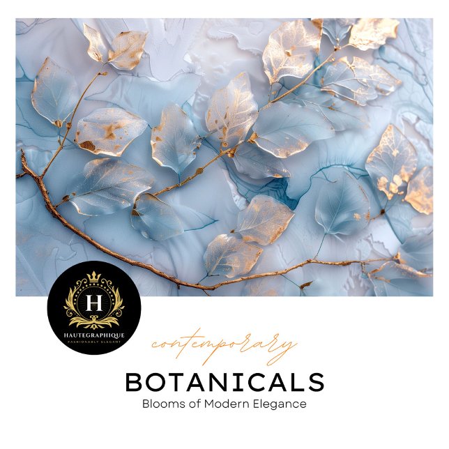 Botanische Dekoupage von weichem Blau und Gold Seidenpapier (Von Creator hochgeladen)