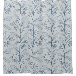 Botanische Delikatesse M1 Grau White Blue Pflanze Duschvorhang