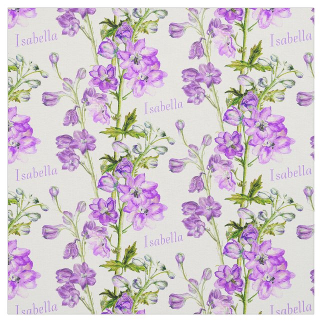 Botanische Delphinium-Kunst lila Stoff mit weißem  (Muster)