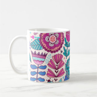 Botanische Doodle-Blume, nahtlose, Vintage Textur. Kaffeetasse