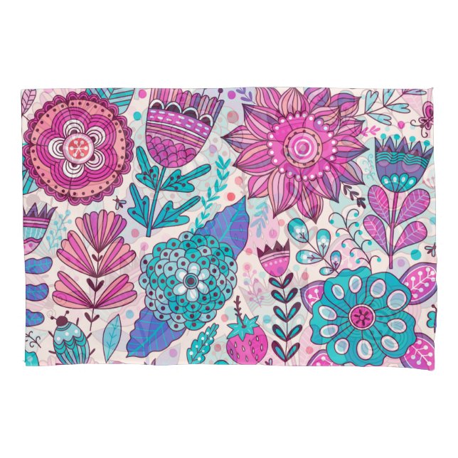 Botanische Doodle-Blume, nahtlose, Vintage Textur. Kissenbezug (Vorderseite)