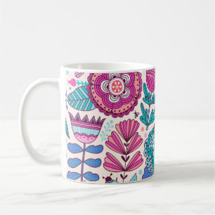 Botanische Doodle-Blumen, nahtlos, Vintage-Textur. Kaffeetasse