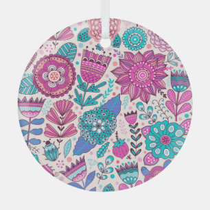 Botanische Doodle-Blumen, nahtlos, Vintage-Textur. Ornament Aus Glas