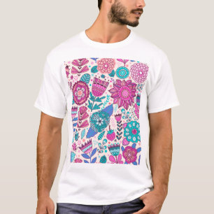 Botanische Doodle-Blumen, nahtlos, Vintage-Textur. T-Shirt