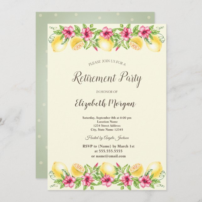 Botanische Dots-Pensionierung von Wasserfarben Einladung (Vorne/Hinten)