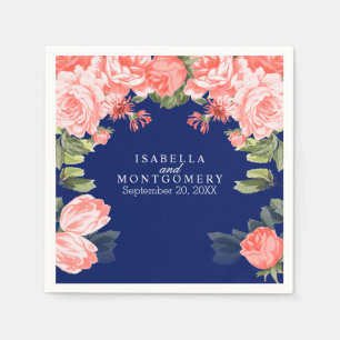 Botanische Dunkelblau- und Korallenblauer Blume Serviette