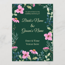Botanische dunkelgrüne und rosa Blüten-Hochzeitsei Einladung