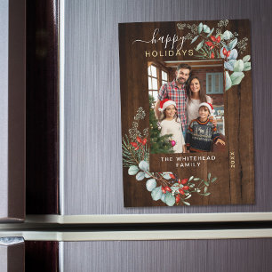 Botanische Dunkelholz-Feiertagskarte Magnetkarte