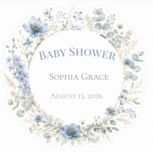 Botanische Dusty Blue Baby Shower Aufkleber