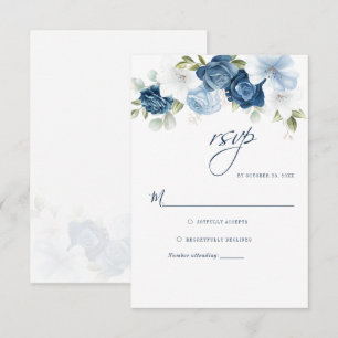 Botanische Dusty Blue Script Blumengrün RSVP Karte