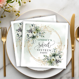 Botanische Dusty Green 16. Geburtstagsfeier Servie Serviette