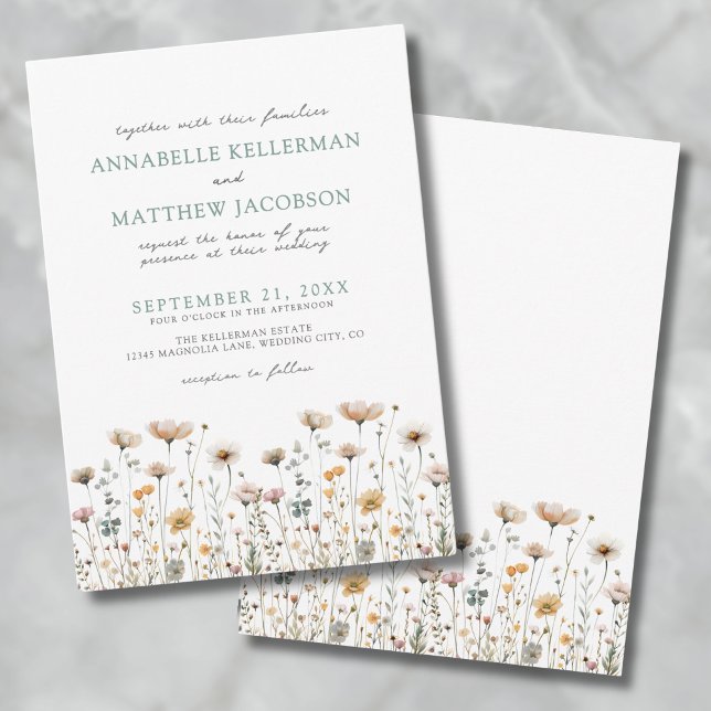 Botanische Einfache Wildblume Einladung (Botanical Simple Watercolor Wildflower Wedding Invitation)