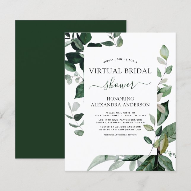 Botanische Einladungen für virtuelles Brautparty (Vorne/Hinten)