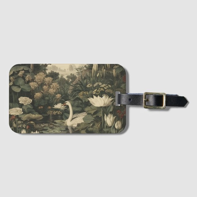 Botanische Elegance - Schwan im Wald Gepäckanhänger (Vorderseite (Horizontal))