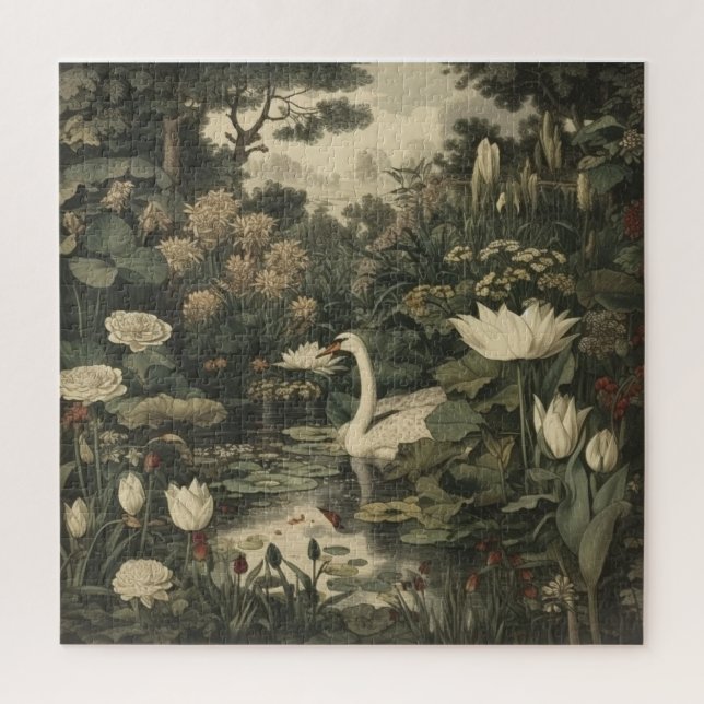 Botanische Elegance - Schwan im Wald Puzzle (Vertikal)