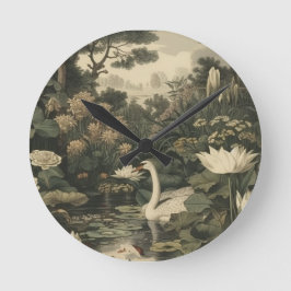 Botanische Elegance - Schwan im Wald Runde Wanduhr