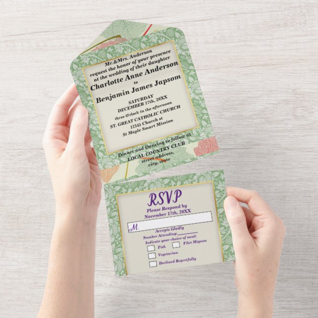 Botanische Elegante Herbstlaube Hochzeit All In One Einladung (Abreißen)