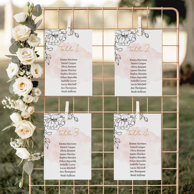 Botanische Elegante mit sanfter Blüte und moderner Tischnummer (Soft Blush Botanical Elegance with Modern Floral Table Number)