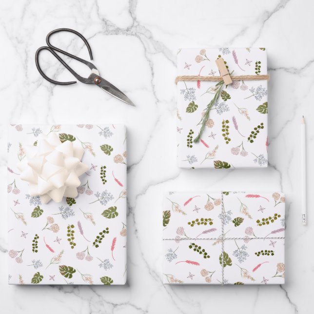 Botanische Elegante Wildblume Geschenkpapier Set (Vorderseite)