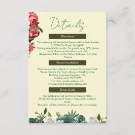 Botanische Eleganz Hochzeitsdetails Karte