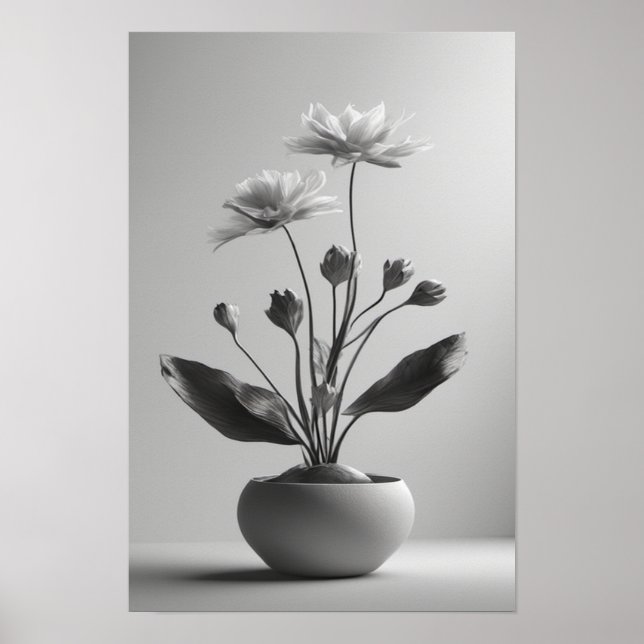 Botanische Eleganz Schwarz-Weiß Poster (Vorne)