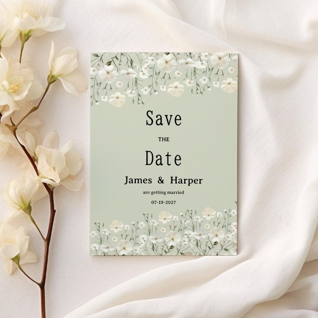 Botanische Elfenbeinminze Delikatesse Flora Save t Einladung (Botanical ivory mint delicate flora Save the Date)
