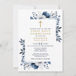 Botanische Erstkommune der Navy Blauer Flora Einladung