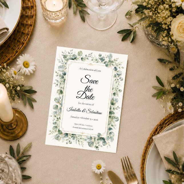 Botanische Eukalyptus-Hochzeit Save The Date (Von Creator hochgeladen)