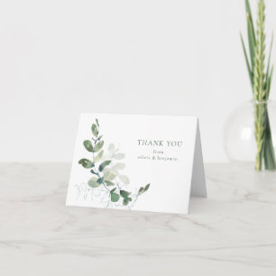 Botanische Eukalyptus-Hochzeitspaar-Namen gefaltet Dankeskarte