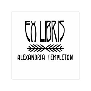 Botanische Ex Libris Art Deco Text #3 Bibliotheksb Permastempel