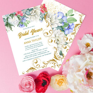 Botanische falsche Gold-Glitzer-Wirbel Brautparty Einladung