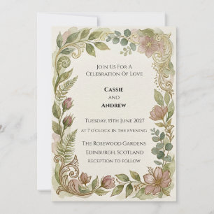 Botanische Farn Vintage-Hochzeit Einladung