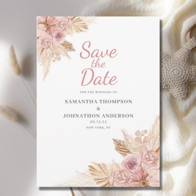 Botanische Flachkarte Pink Boho Save the Date (Von Creator hochgeladen)